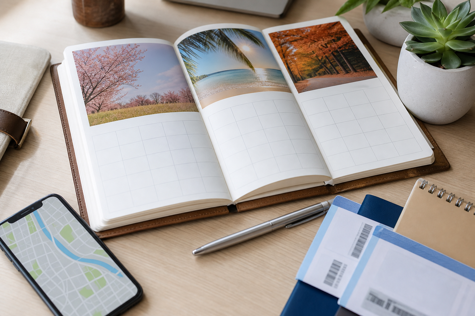 Calendário e planeamento para reservar férias